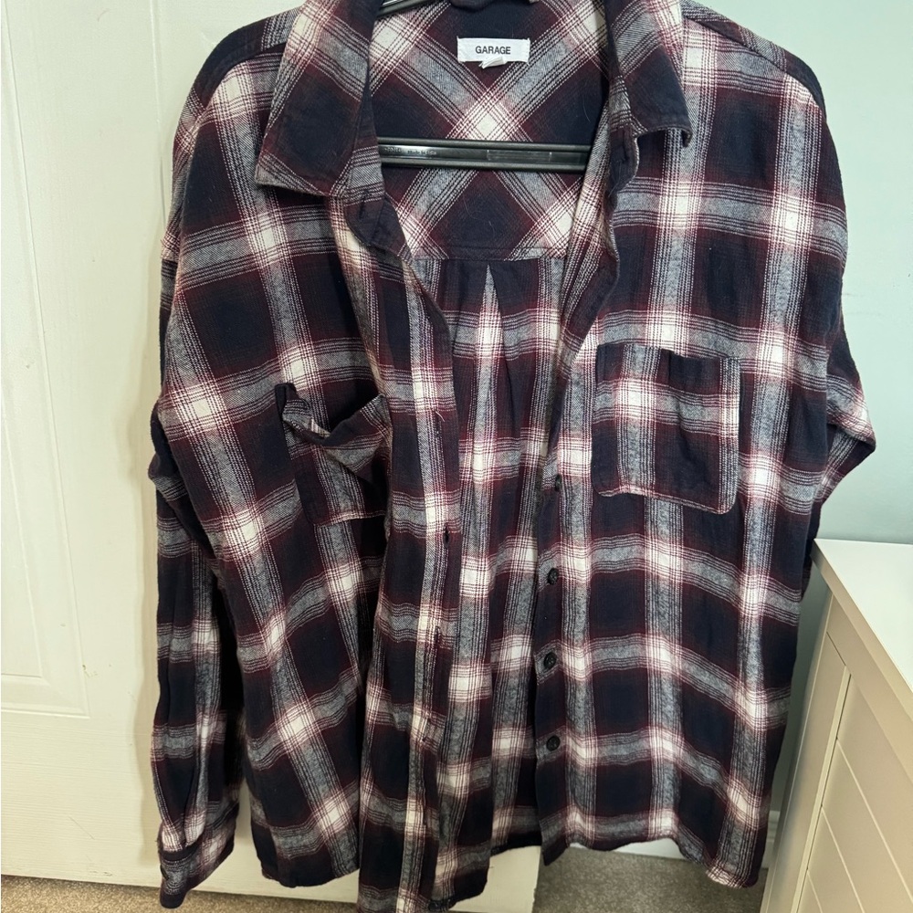 Garage Navy and Burgundy Plaid Shirt